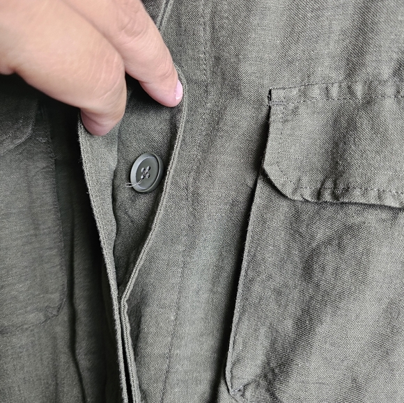 Who What Wear Womens Jacket Size L Olive Green Button Up Pockets Linen & Rayon - Picture 4 of 9